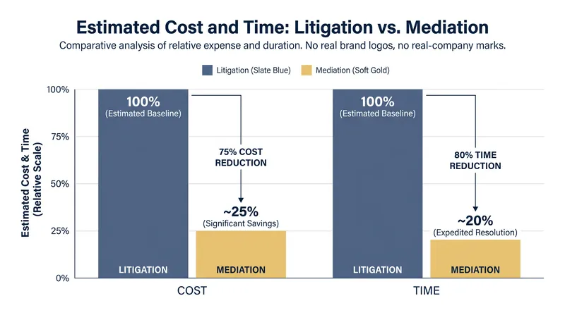 Mediation can reduce dispute resolution expenses by up to 80% compared to full litigation.