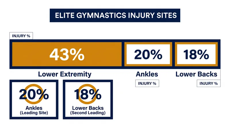 Lower extremity injuries, particularly to the ankle and Achilles, account for a massive portion of elite gymnastics setbacks.