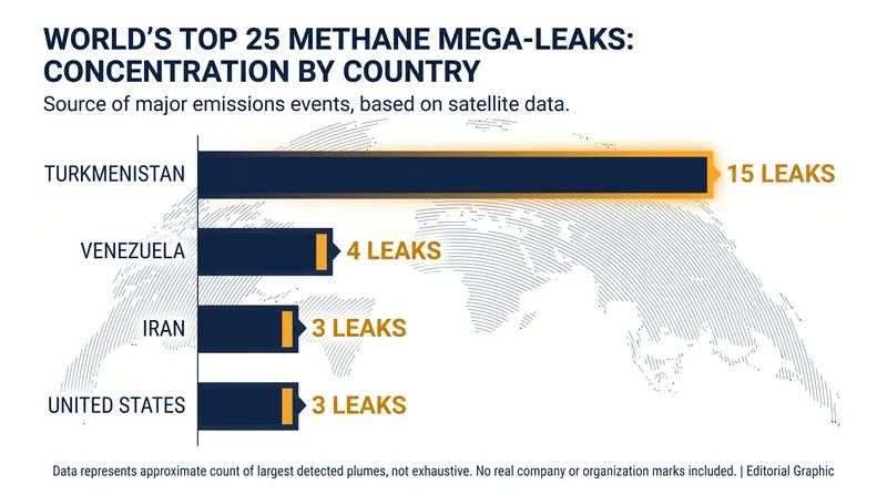 Data from 2025 revealed that the vast majority of the world's largest methane leaks are concentrated in just a few nations.
