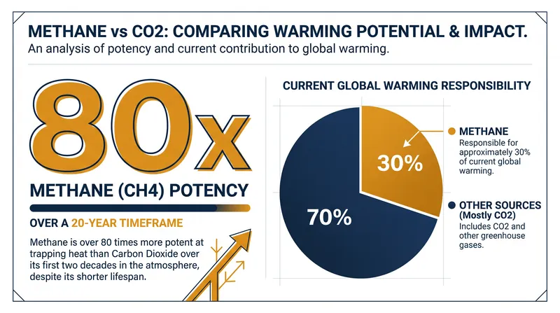 While carbon dioxide is more abundant, methane traps significantly more heat in the short term.