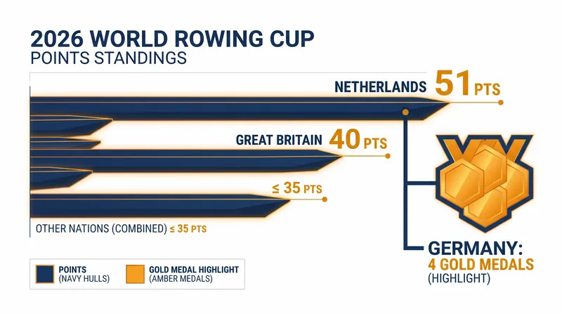 The Netherlands holds an 11-point lead over Great Britain following the first regatta.