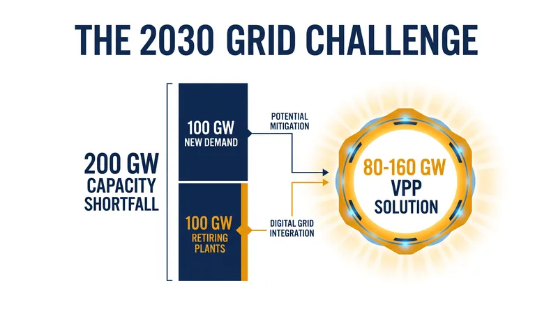 The U.S. faces a 200-gigawatt capacity shortfall by 2030, which VPPs can help mitigate.