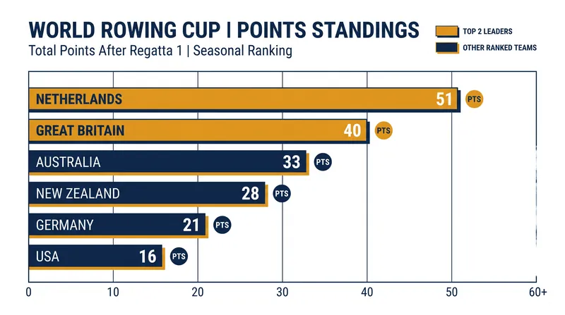 The Netherlands took an early lead in the 2026 World Cup points standings, followed closely by Great Britain.