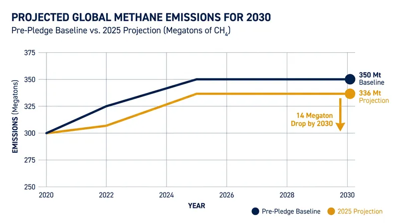 The UN Environment Programme reports that projected 2030 emissions have dropped by 14 megatons due to new national policies and regulations.