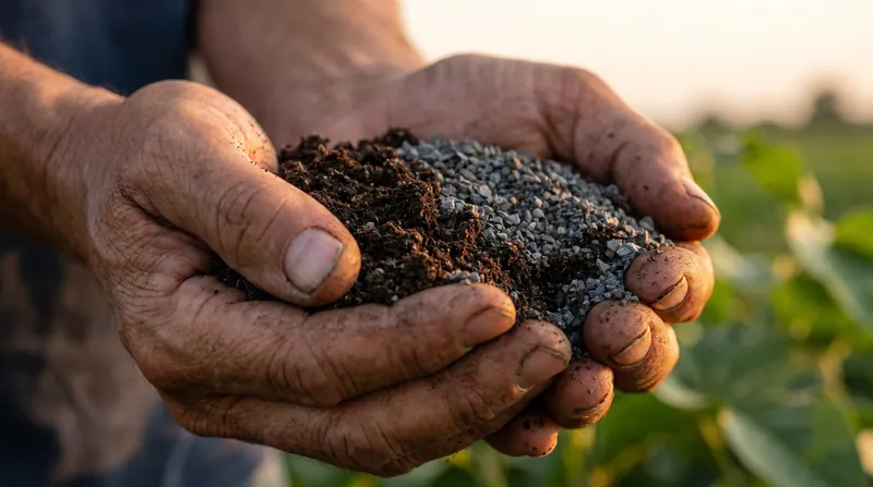 Basalt rock dust acts as a natural fertilizer, replacing synthetic lime and releasing essential nutrients into the soil.