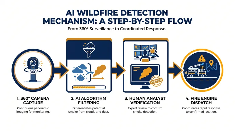 How AI wildfire detection systems filter out false positives and alert dispatchers.