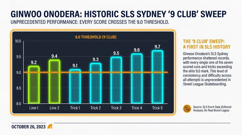 Ginwoo Onodera made history in Sydney by scoring a 9.0 or higher on every single attempt.