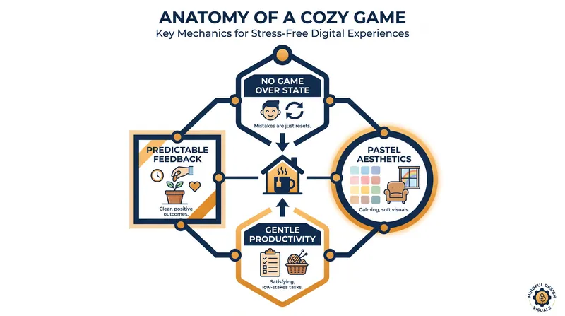 The psychological benefits of cozy games rely on specific design choices that eliminate threat and reward gentle productivity.