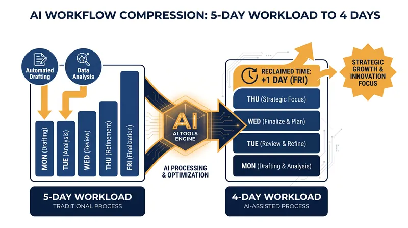 Generative AI is increasingly cited as the catalyst making a 32-hour workweek mathematically viable.