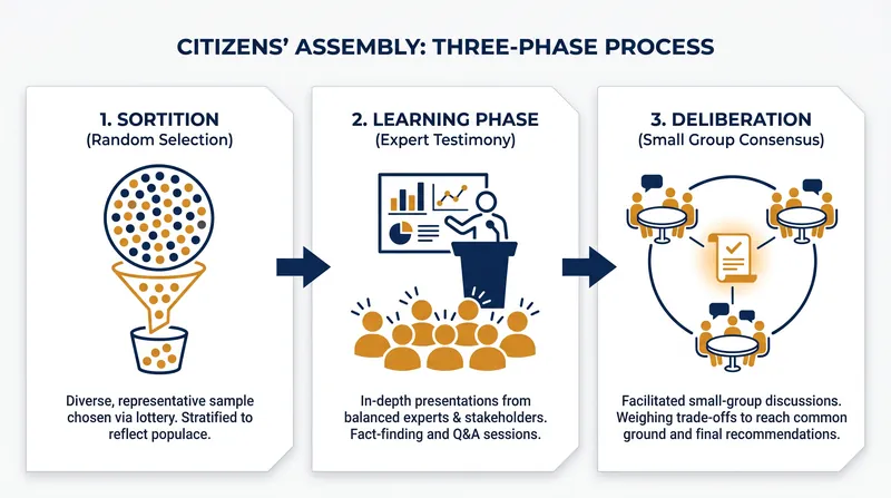 Unlike traditional polling, deliberative democracy requires participants to study an issue before rendering a verdict.