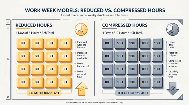 Experts warn that compressing 40 hours into four days can increase fatigue, unlike true reduced-hour models.
