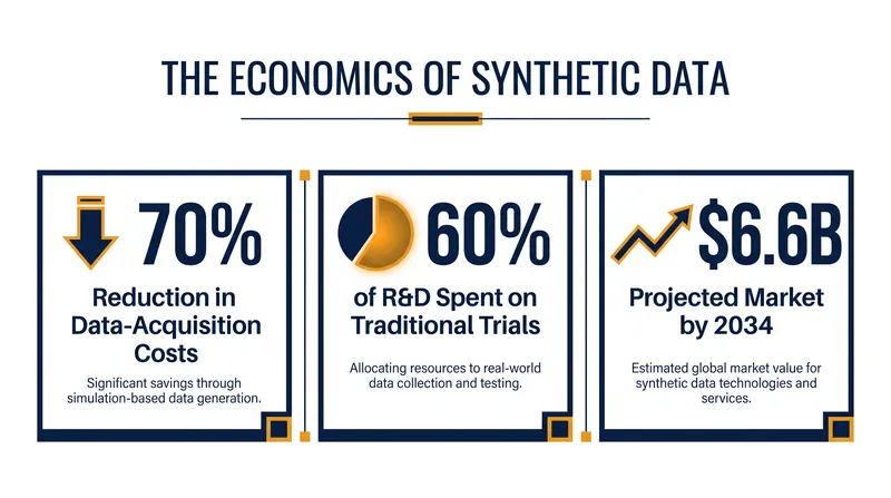 By replacing physical patient recruitment with virtual simulation, synthetic data dramatically lowers the cost of clinical trials.