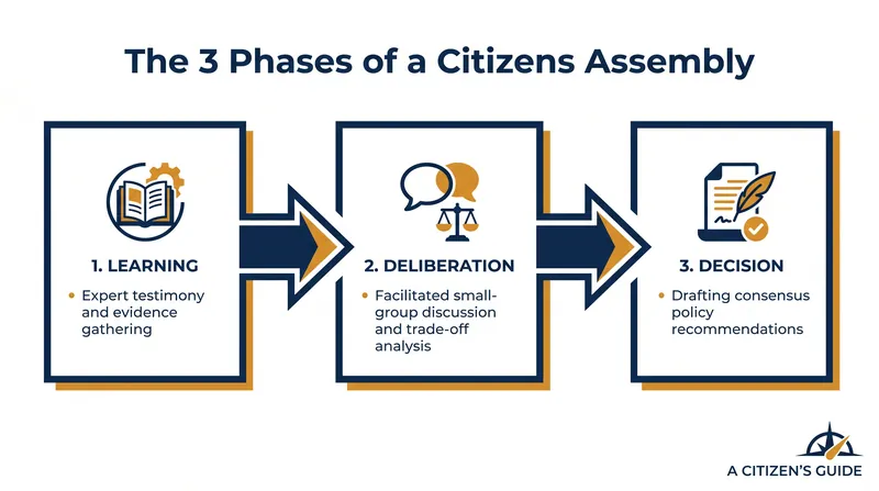 The structured mechanism that separates deliberative assemblies from standard opinion polling.