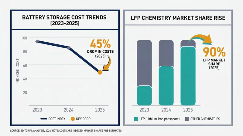 Plummeting hardware costs, particularly for LFP batteries, drove the 40% jump in global storage deployment.