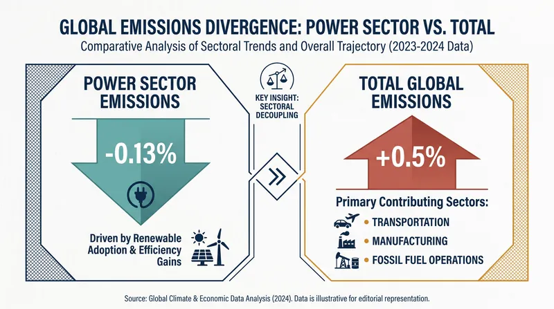 While the power sector successfully reduced emissions in 2025, adjacent industries like transportation and manufacturing continued to rise.