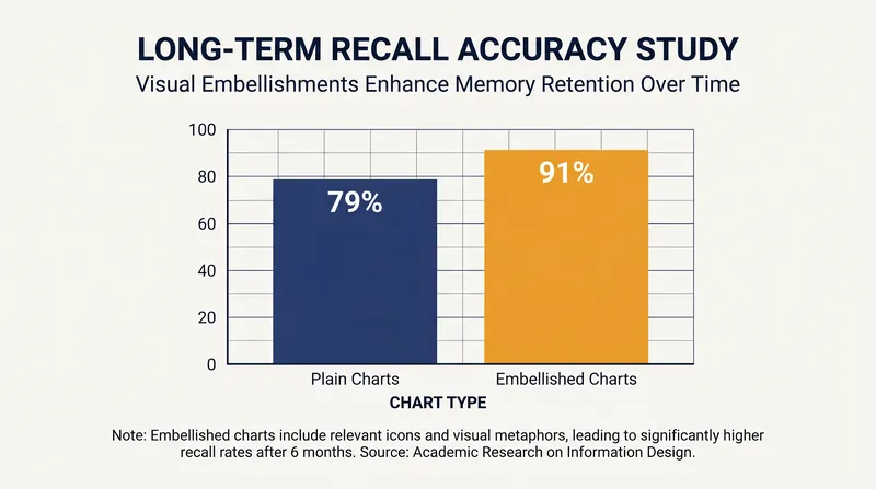 Studies show that illustrative 'chartjunk' can significantly improve a viewer's ability to remember data weeks later.