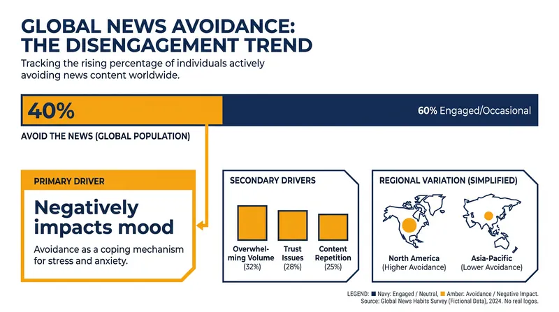 Nearly four in ten people globally avoid the news, largely due to its negative impact on mental health.