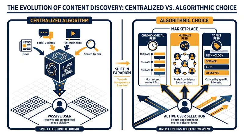 The structural difference between legacy black-box algorithms and decentralized algorithmic choice.