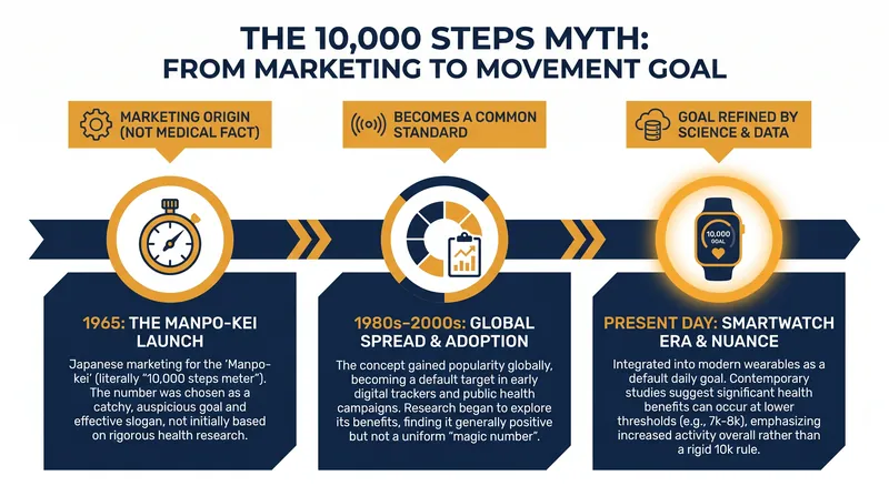 The 10,000-step benchmark originated as a marketing campaign for a 1965 Japanese pedometer.