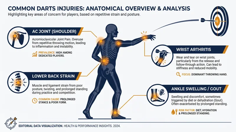 The repetitive strain and static stance of professional darts place immense pressure on specific joints and tendons.