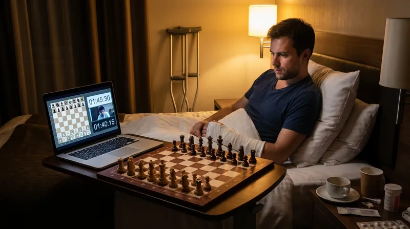 Prior to Norway Chess, Firouzja attempted to play his Grand Chess Tour matches from a hotel bed in Romania.
