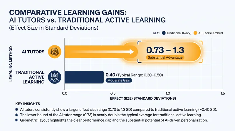 Students using AI tutors achieved significantly higher conceptual mastery in less time compared to traditional active learning.