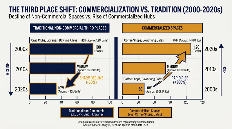 The modern built environment has seen a steady decline in accessible, non-commercial gathering spaces.