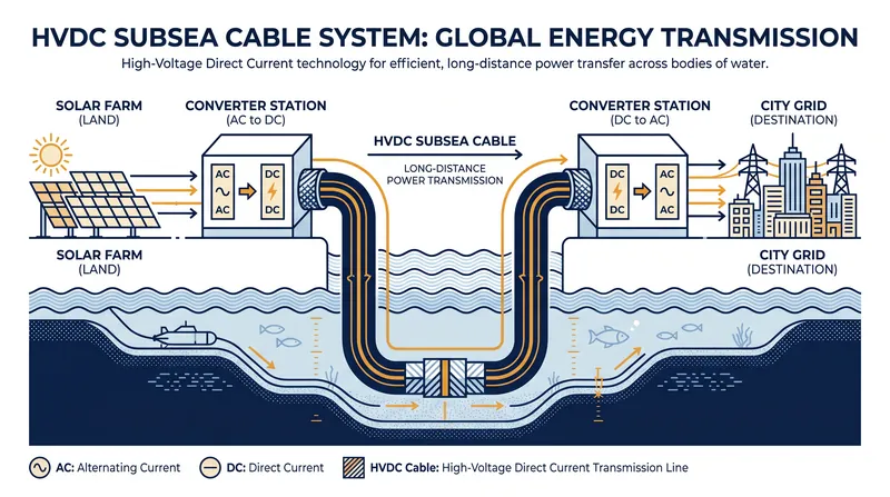 High-Voltage Direct Current (HVDC) technology minimizes power loss over long underwater distances.