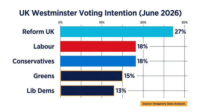 YouGov polling from June 2026 shows Reform UK opening a nine-point lead over the traditional major parties.