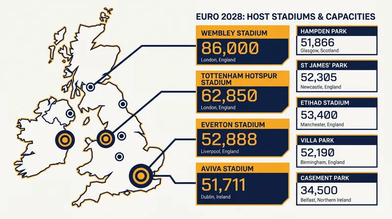 The tournament will be played across nine venues in England, Scotland, Wales, and the Republic of Ireland.