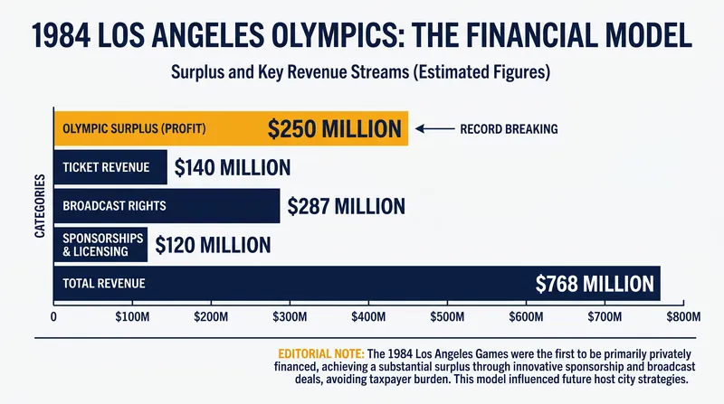 The 1984 Games revolutionized Olympic finances, generating a massive surplus.
