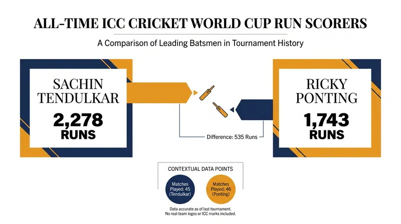 Sachin Tendulkar and Ricky Ponting remain the top two run-scorers in World Cup history.