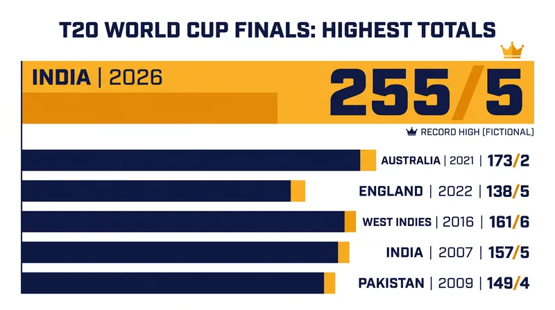 India's 255/5 shattered the record for the highest team total in a Men's T20 World Cup final.