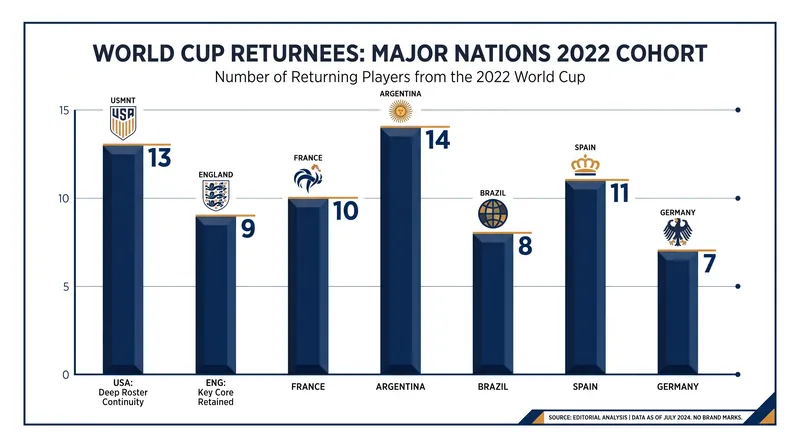 The USMNT tied a national record with 13 returning players, while England opted for a major squad overhaul.