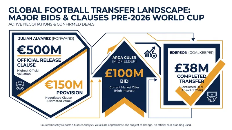 Major transfer figures dominating the market as the World Cup begins.