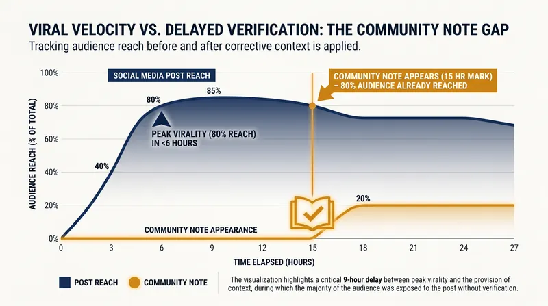 Because consensus takes time, notes often appear after a post has already reached the majority of its audience.