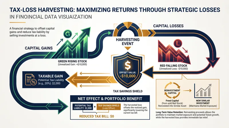 Tax-loss harvesting automatically sells losing positions to offset the capital gains of winning positions.