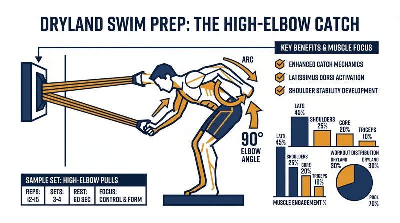 Dryland training with resistance bands helps build the neural pathways required for a high elbow catch.