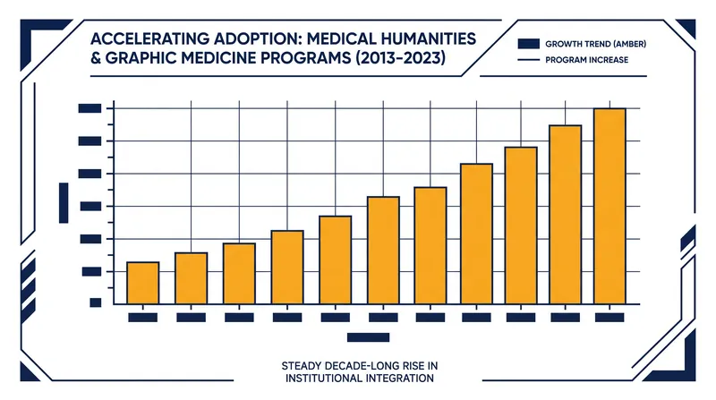 Medical schools are increasingly adopting graphic medicine into their curricula to teach empathy and reflective practice.