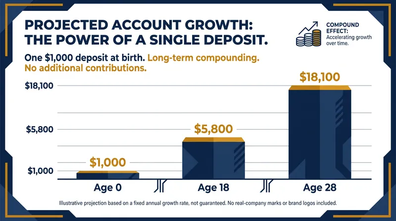 Estimated compound growth of the initial $1,000 deposit, assuming historical market returns and no additional contributions.