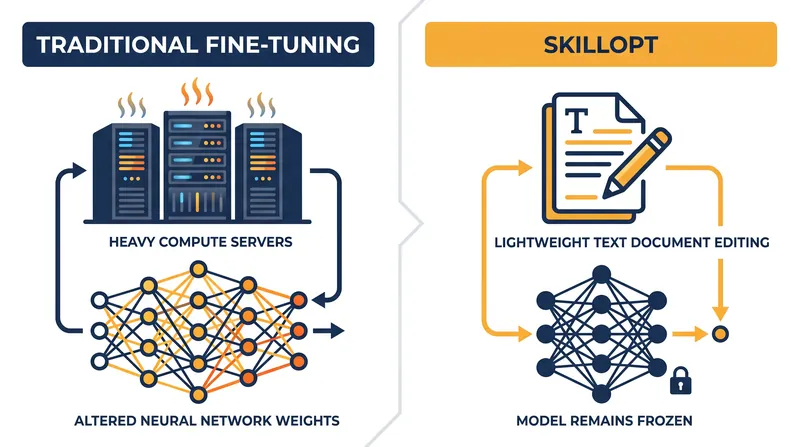 Unlike fine-tuning, optimizing instructions adds zero inference-time latency and preserves the model's original capabilities.
