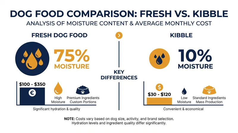 Comparing the core metrics of fresh diets versus traditional dry kibble.