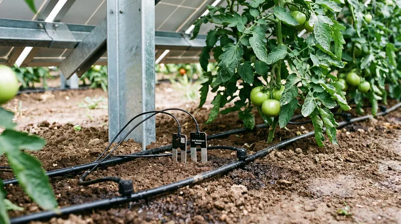 Shade from solar panels significantly reduces soil evaporation, allowing farmers to conserve water.