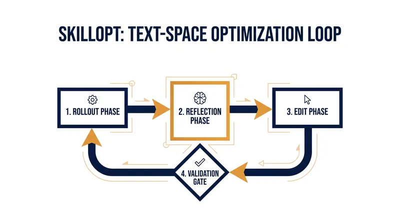 SkillOpt optimizes an agent's text instructions through a rigorous propose-and-test loop.