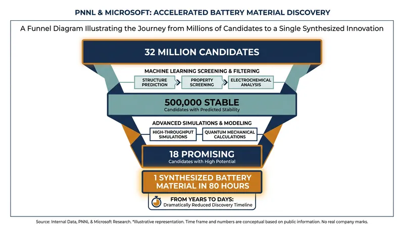 How Microsoft and PNNL filtered 32 million candidate materials down to a single physical prototype.