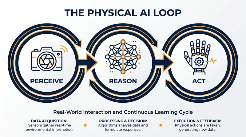 Unlike traditional robots, Physical AI systems continuously perceive and adapt to their environment in real time.