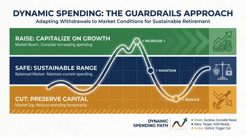 Guardrail strategies trigger spending increases during bull markets and temporary cuts during severe downturns.