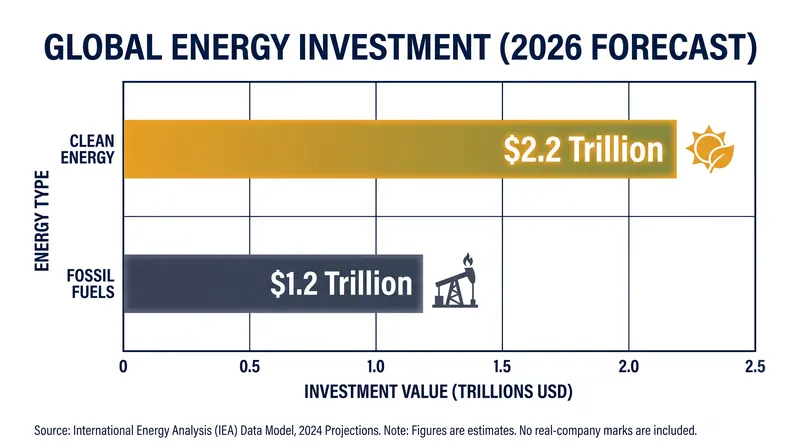 Global energy investment is heavily weighted toward clean energy in 2026.