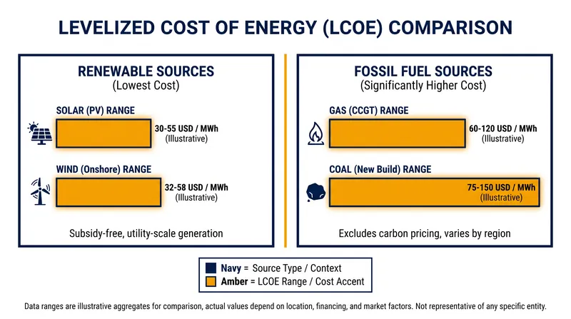 Unsubsidized levelized cost of energy comparison for new-build generation.