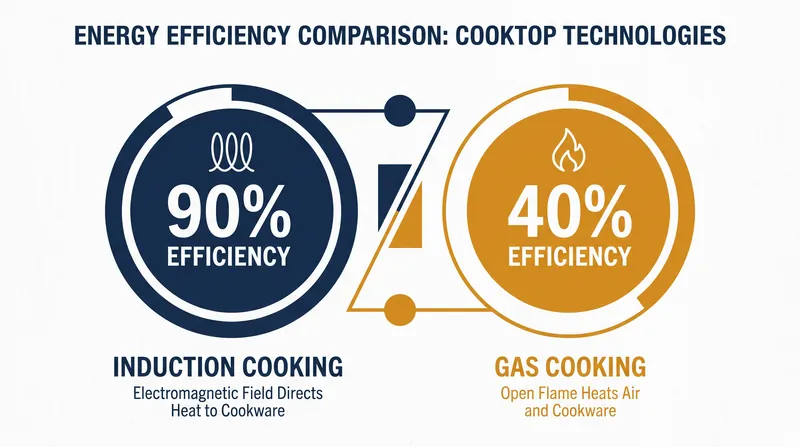 Induction technology transfers up to 90% of its energy directly into the food, drastically reducing energy waste.